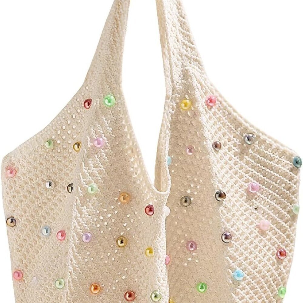 Boho Crochet Beach Tote Bag Unisex Large Capacity Summer Travel Gift